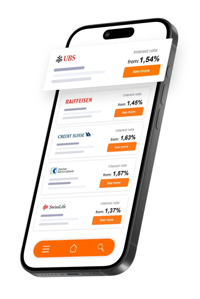 iPhone mockup with mortgage interest rates comparison screen